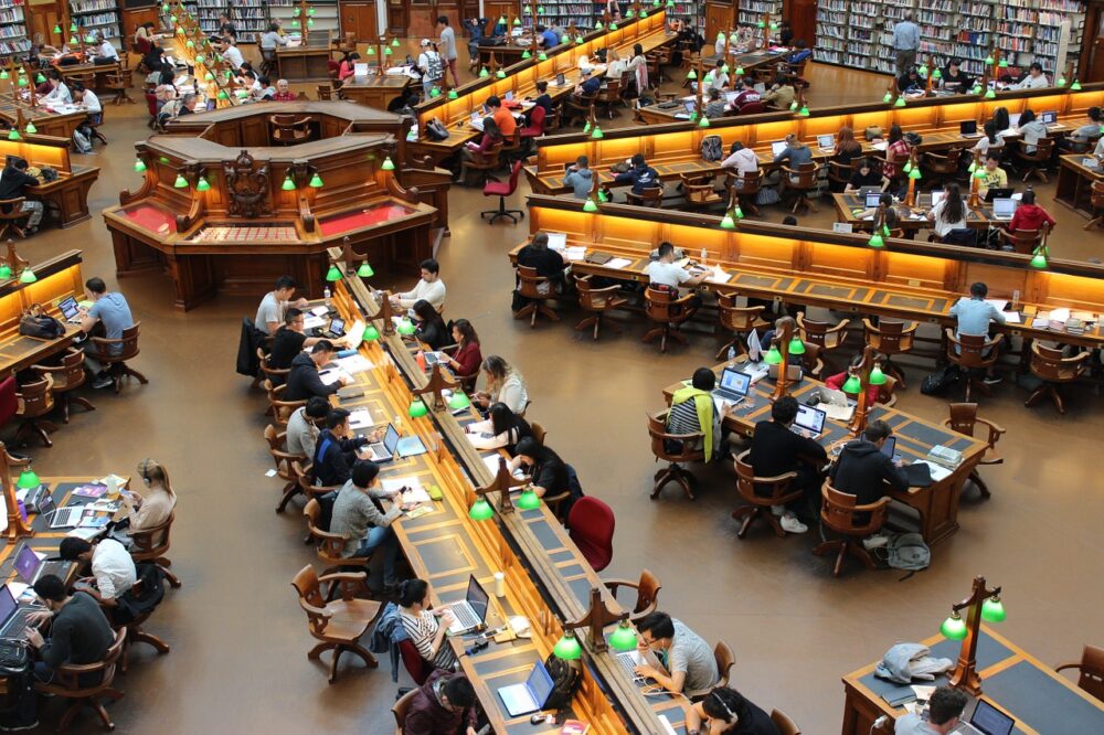 students studying library