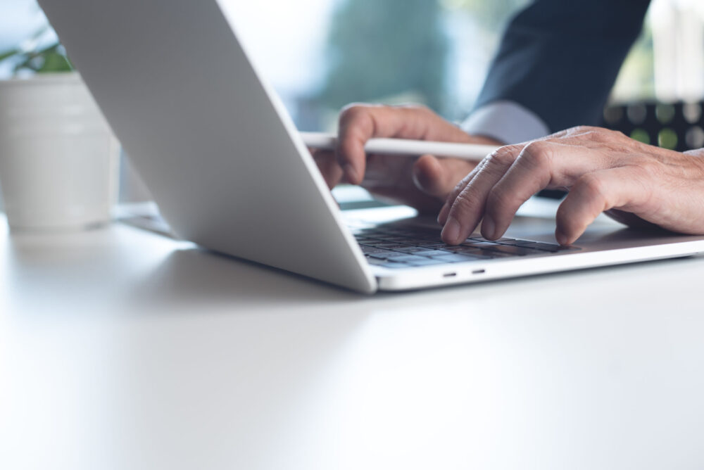 employee using laptop